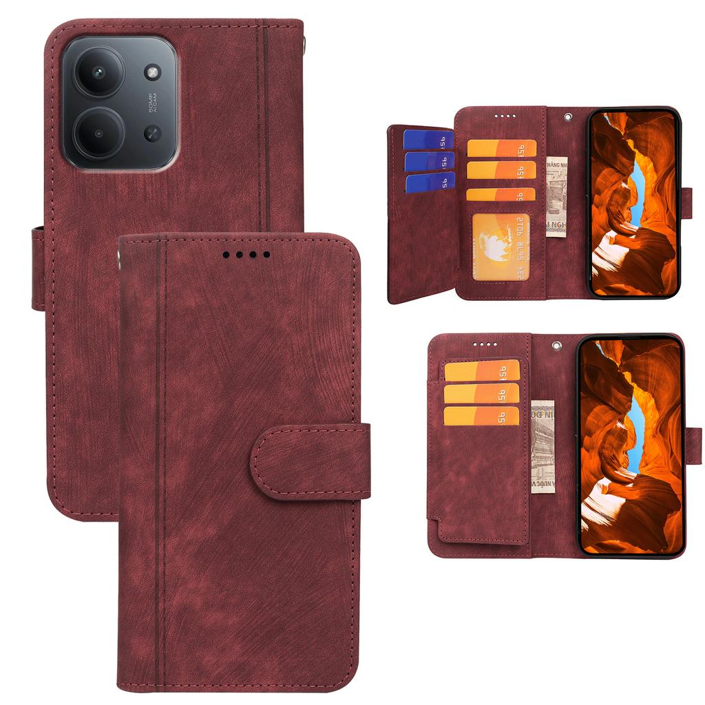 For Xiaomi Redmi 15C 4G (Global) (171mm)/Poco C85 4G Leather Case Line Pattern Wallet Phone Cover with 9 Card Slots
