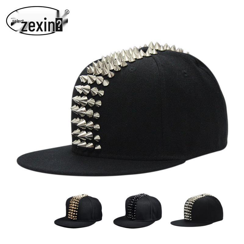 

Punk Style Hip-Hop Five-Row Rivet Adjustable Baseball Cap with Flat Brim Adjustable for 56-60CM head circumference
