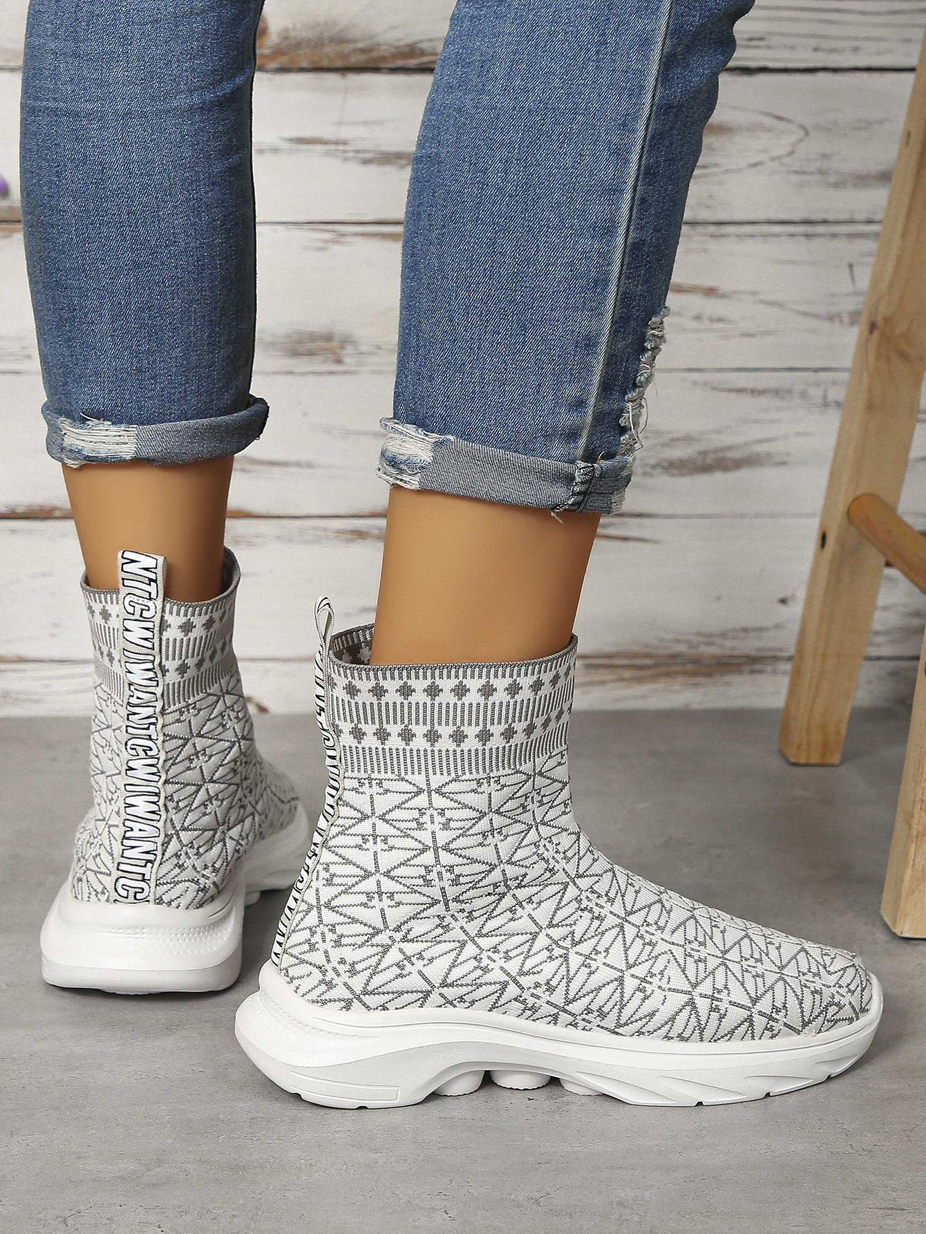 

модные носки кроссовки женская спортивная обувь спортивная обувь женские дышащие повседневные эластичные ботинки на толстой подошве из вулканизированной стали 41 серый