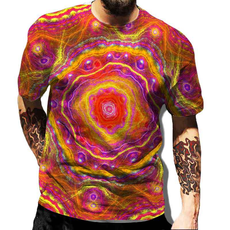 Men's Square Color Tie-Dye T-Shirt, Street Style, Casual, Fashionable, Breathable, Sporty