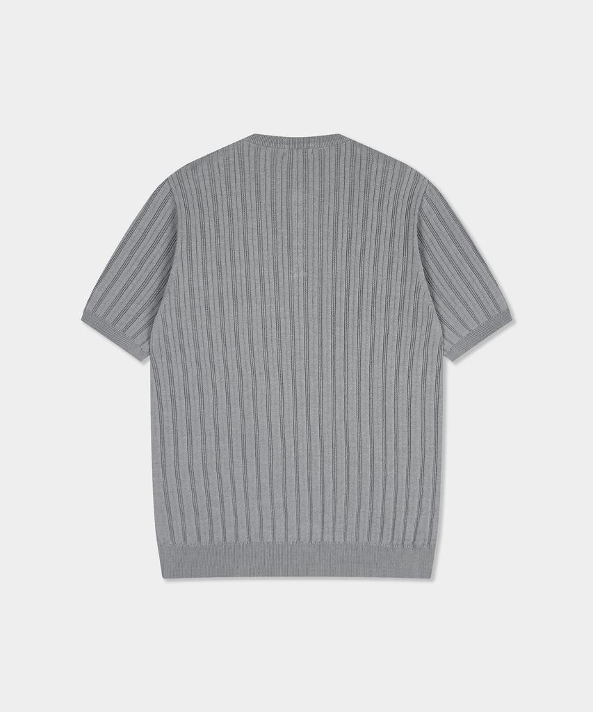 BIRBANTE Summer Washable Ribbed Henley Neck Knit - Light Gray
