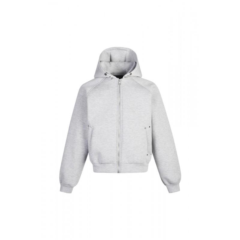 Unisex Oversized Box Fit Hooded Zip-Up Sweatshirt Solid Color Casual Pullover