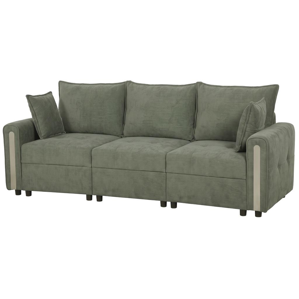 3 Seater Sofa with Lift-Up Storage, 228cm Comfy Velvet Couch with Wide Deep Seat, Dark Green