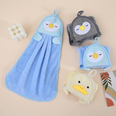 Blaugrau Pinguin Kleine Gelbe Ente Hängendes Handtuch Küchenlappen Korallenfleece Stickerei