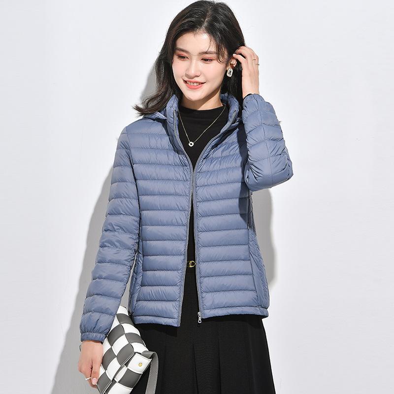 Light down jacket women's short autumn and winter new hooded jacket large size% white duck down removable cap