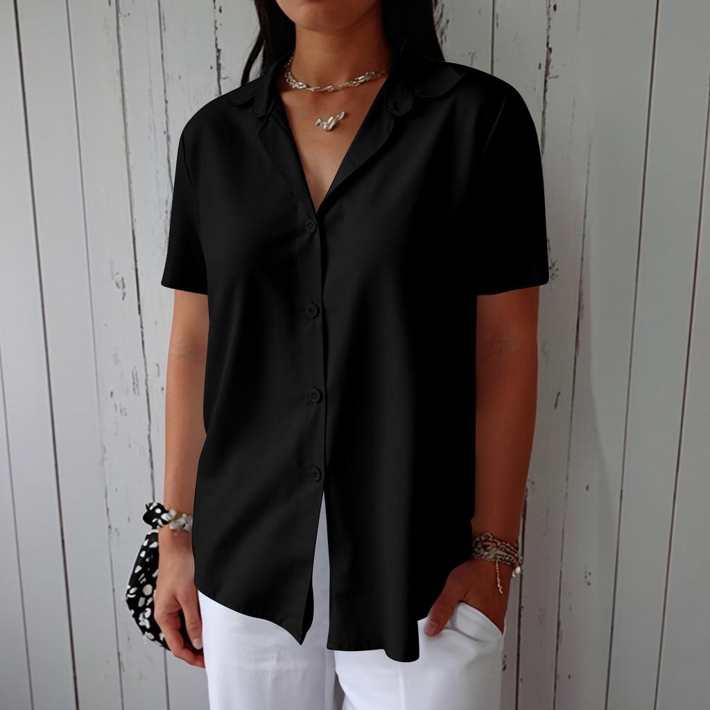 Fashion Womens Chiffon Solid T-Shirt Ladies Plain Short Sleeve Blouse Top
