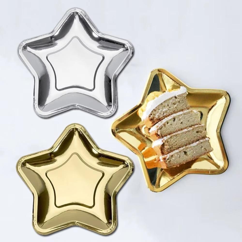 20pcs Gold/Silver Five Pointed Star Paper Plate Disposable Dessert Tray Paper Plate Christmas