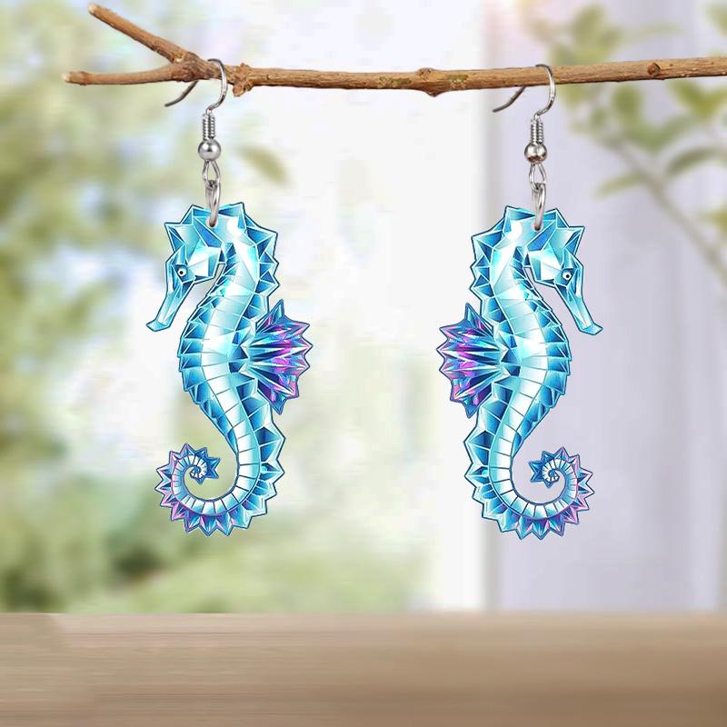 Fashion Acrylic Blue/Purple Seahorse Drop Earrings for Women Y2K Colorful Earrings Trendy Female Earrings Summer Vacation Travel Leisure Daily Earring