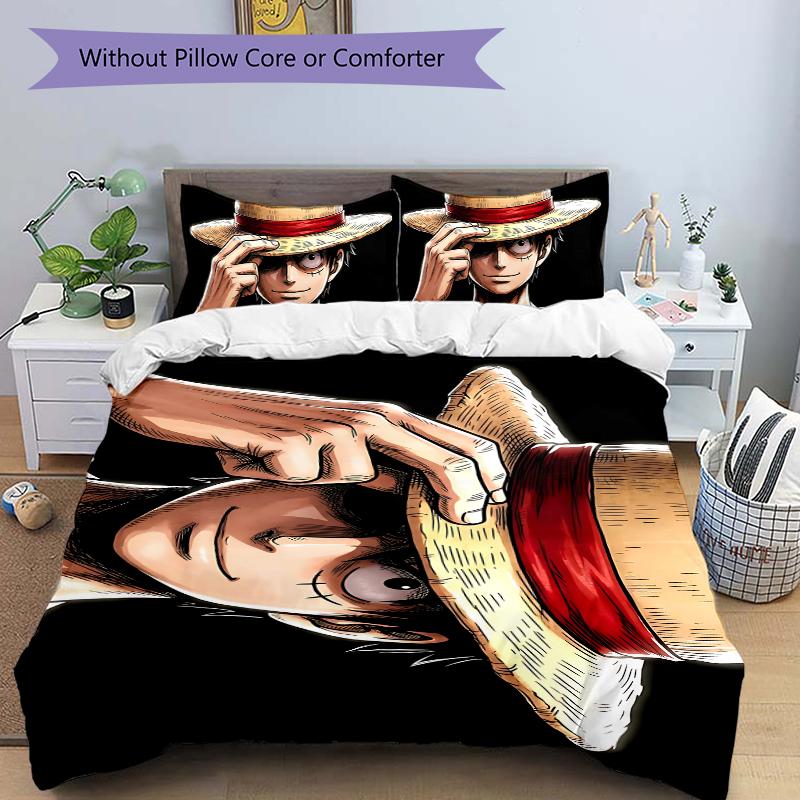 3Pcs Luffy'S Straw Hat Adventure Bedding Set Soft Fabric Duvet Cover Pillowcases Christmas Xmas Halloween Gift 1 Duvet Cover 2 Pillowcase S118