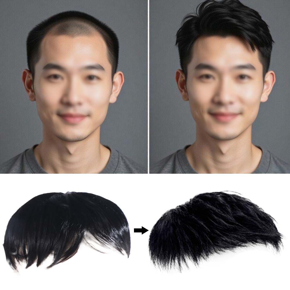 Invisible Head Top Replacement Blocks Clip In Hair Toppers Wigs with Bangs for Baldness