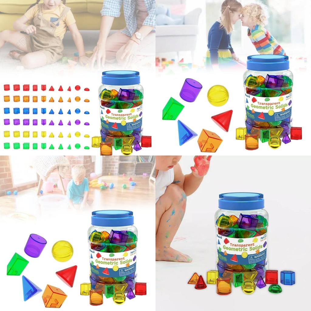 60 Piece Geometric Transparent Building Blocks Montessori Educational Toy Set For Early Learning With Bright Colors For Visual Development And