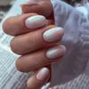 24Pcs Simple False Nails with Glue Short Almond Fake Nails Glitter Aurora Round Head Full Cover Nail Tips Oval Press on Nails