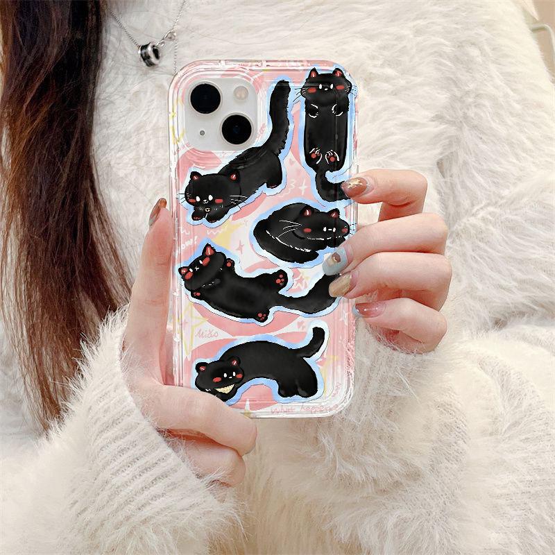 Cute Cat Is Suitable for iPhone17promax Mobile Phone Case Apple 14 Large Hole 16/13 Couple 15 Popular Models