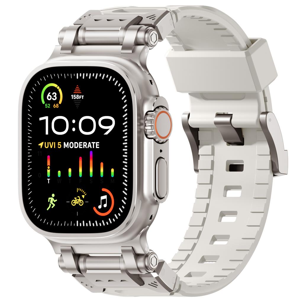 Silicone Strap For Apple Watch Band 44mm 49mm 45mm 42mm Rugged metal+rubber Bracelet iWatch Series 9 6 5 3 7 8 SE Ultra 2 bands