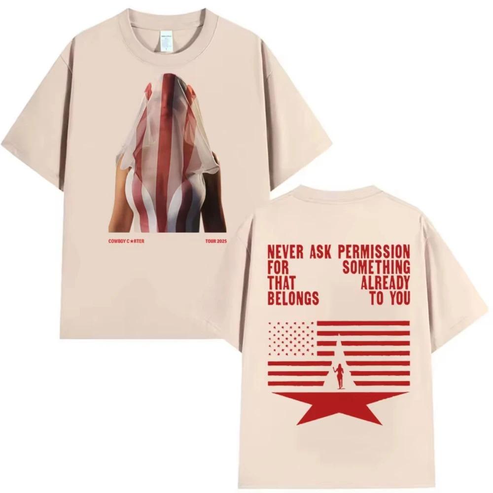 Beyoncé Cowboy Carter 2025 Tour Double-Sided Print T-Shirt, Unisex Patriotic Quote Graphic Tee, 100% Cotton Casual Streetwear Top