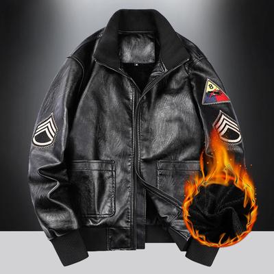 Herfst heren pluche leren jas Casual plus size jas Tooling vliegende leren jas motorfiets leren jas