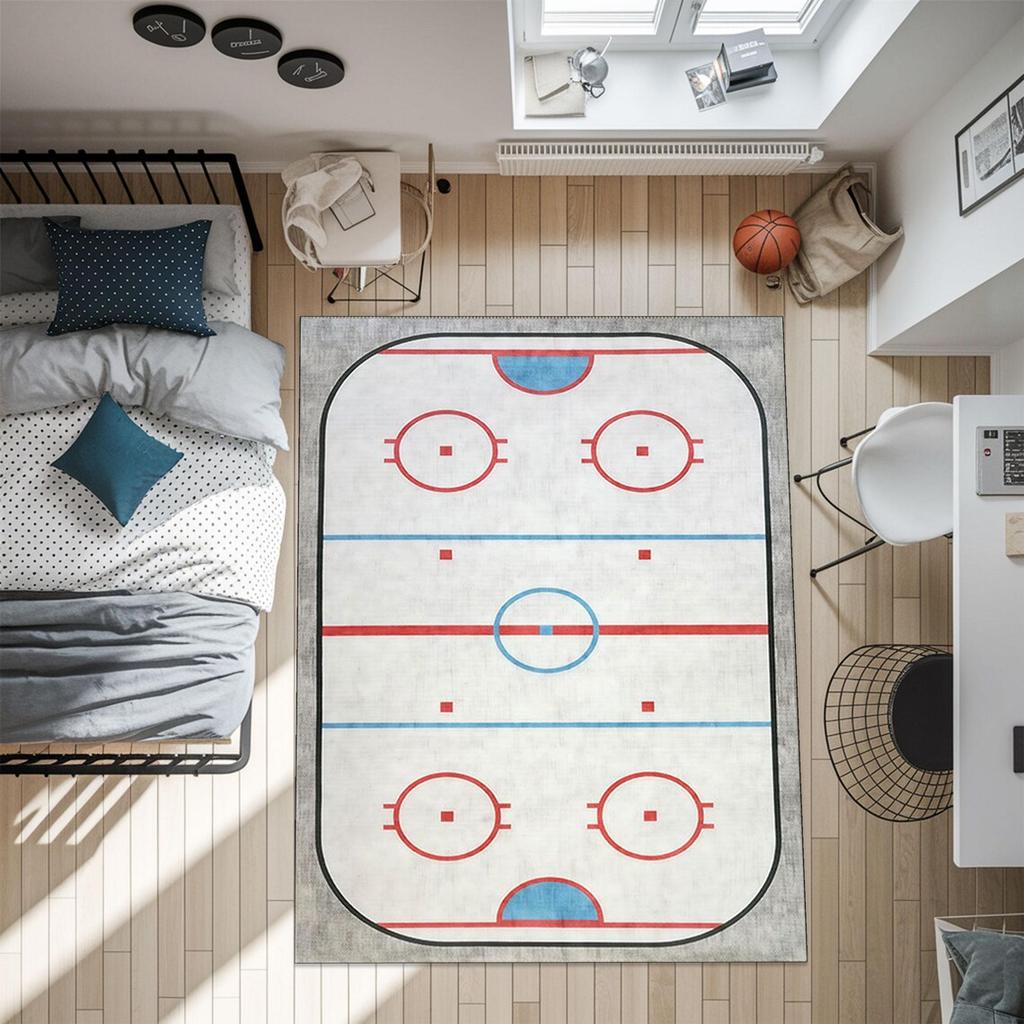 Ice Hockey Rug, Hockey Field Rug, Ice Hockey Table Decor Carpet, Sports Field Rug, Blue Rug, Sport Rug, Boys Room Rug