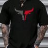 Summer Men's 100% Cotton Comfortable Casual Loose Fit Plus  Bull Pattern Print Sports Round Neck Short Sleeved T-shirt top#Color