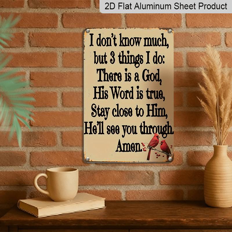 2D Flat, 11.8x7.87Inch Retro Metal Wall Sign with Religious Inspirational Quote & Cardinal Bird Design - Rustic Farmhouse Home Decor for Living Room