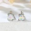 White Fire Opal Small Round Stone Stud Earrings For Women Vintage Silver Color Wedding Earring Minimalist Jewelry Valentine Gift