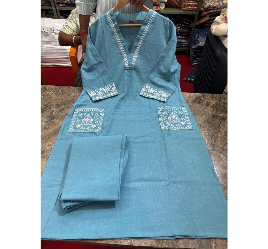 Women Designer Cotton Slub Kurta Pant Set Indian Bollywood Top Tunic Kurti Cord Set Dress