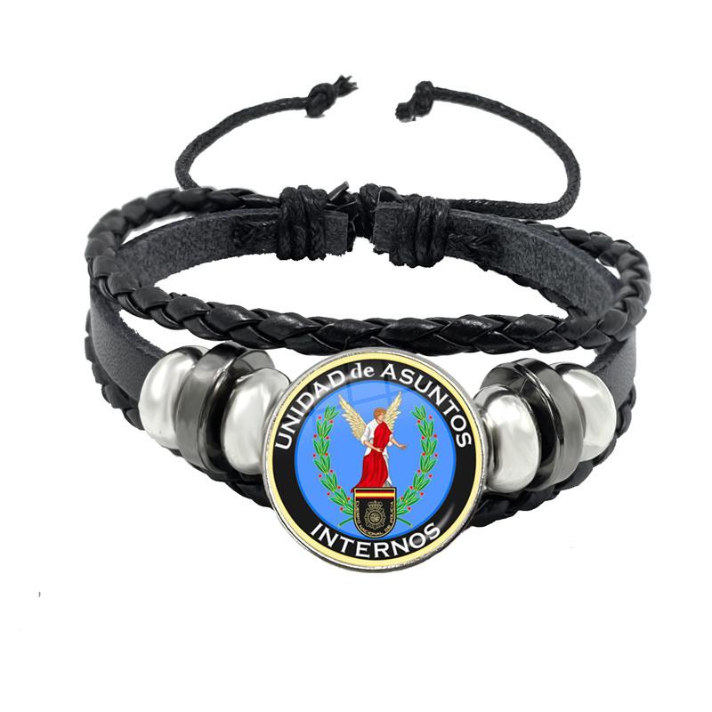 España Guardia Civil El Honor Es Mi Divisa Glass Leather Bracelets Multilayer Spanish Police Braided Bracelets Bangles Jewelry