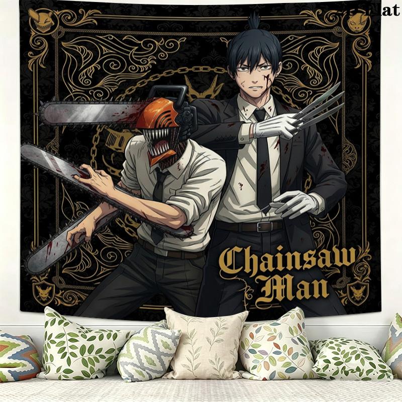 Chainsaw Man Wall Tapestry Aesthetic Wall Hanging Printed Fabric Blanket Decorative Tapestries For Bedroom Living Room Home Decor