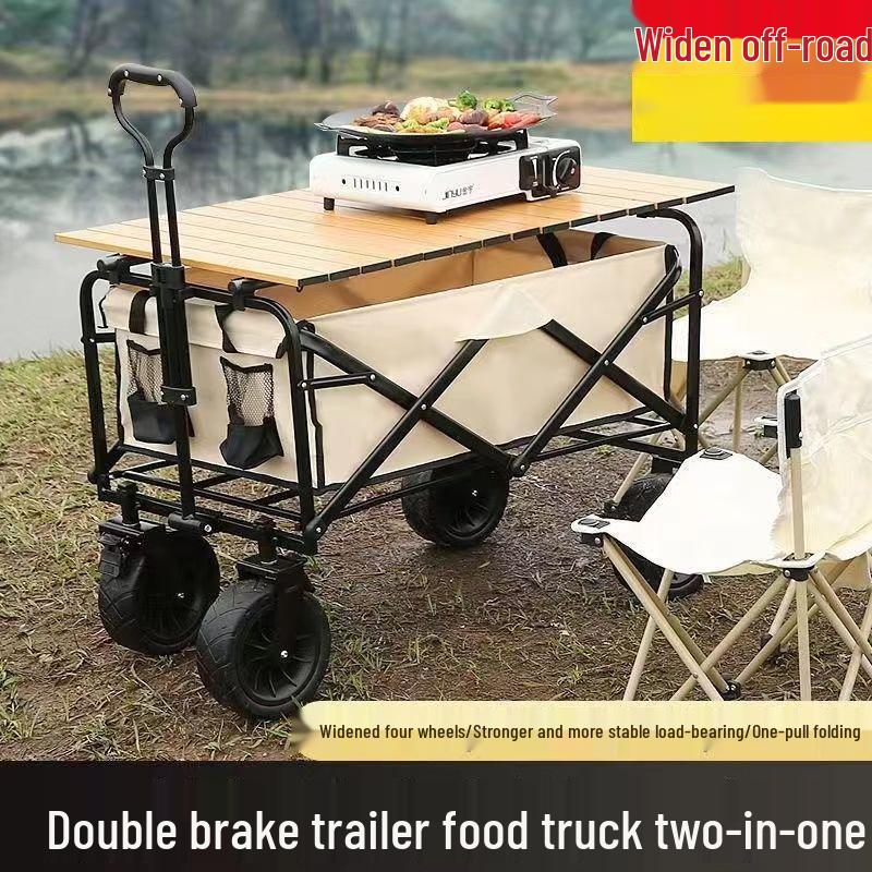 Folding Outdoor Camping Cart with Off-road Wheels and Tabletop