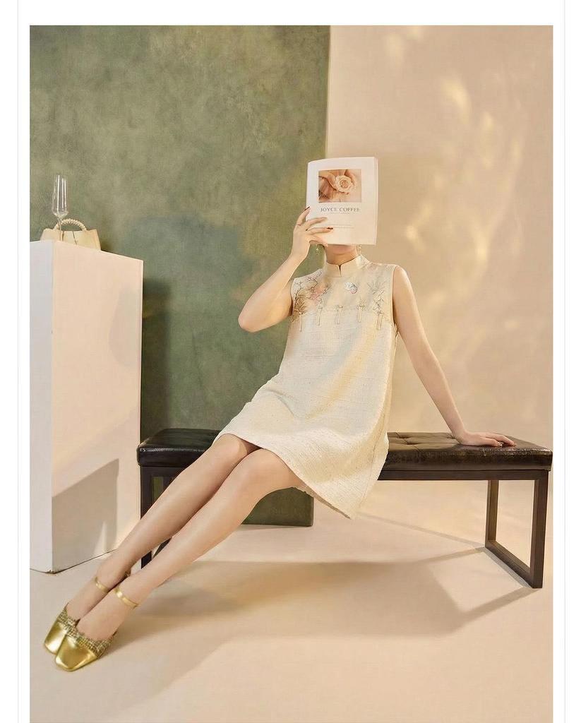 Women's High-End Chinese Style Embroidered A-Line Sleeveless Summer Dress P0185