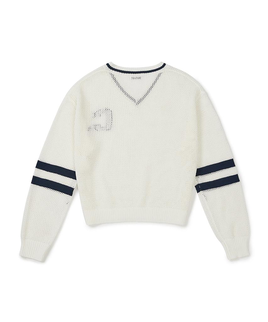 CLOVE [26Ss Clove] Net Weave V-Neck Knit (Ivory)
