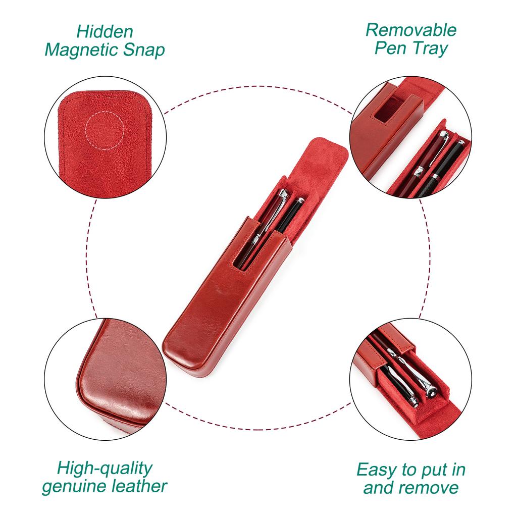 Luxuriöses Echtes Leder Füllfederhalter Etui Damen Herren 2 Fächer Stift Reise Aufbewahrungsbox Büro Schule College Stift Bleistift Schreibwaren