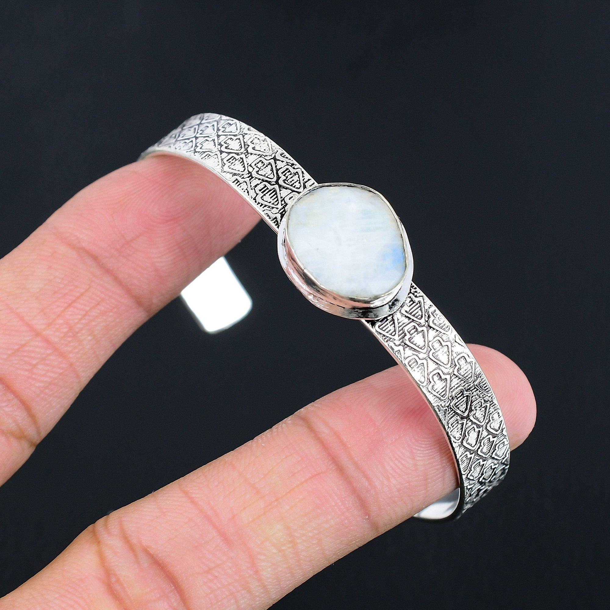 

Gift For Her 925 Silver Natural Rainbow Moonstone Gemstone Bangle Adjustable Adjustable