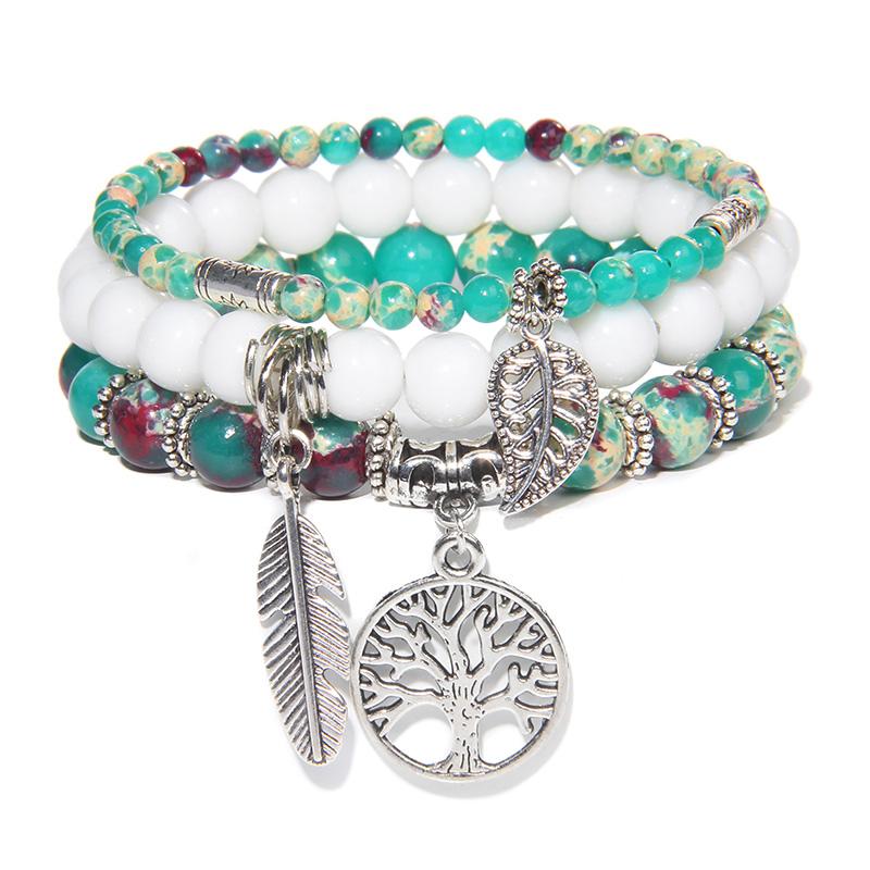 

3Pcs Fashion Natural Stone Beads Bracelet 8mm Beads Tree of Life Pendant Bracelet Men Women Beaded Charm Bracelets Jewelry 19CM