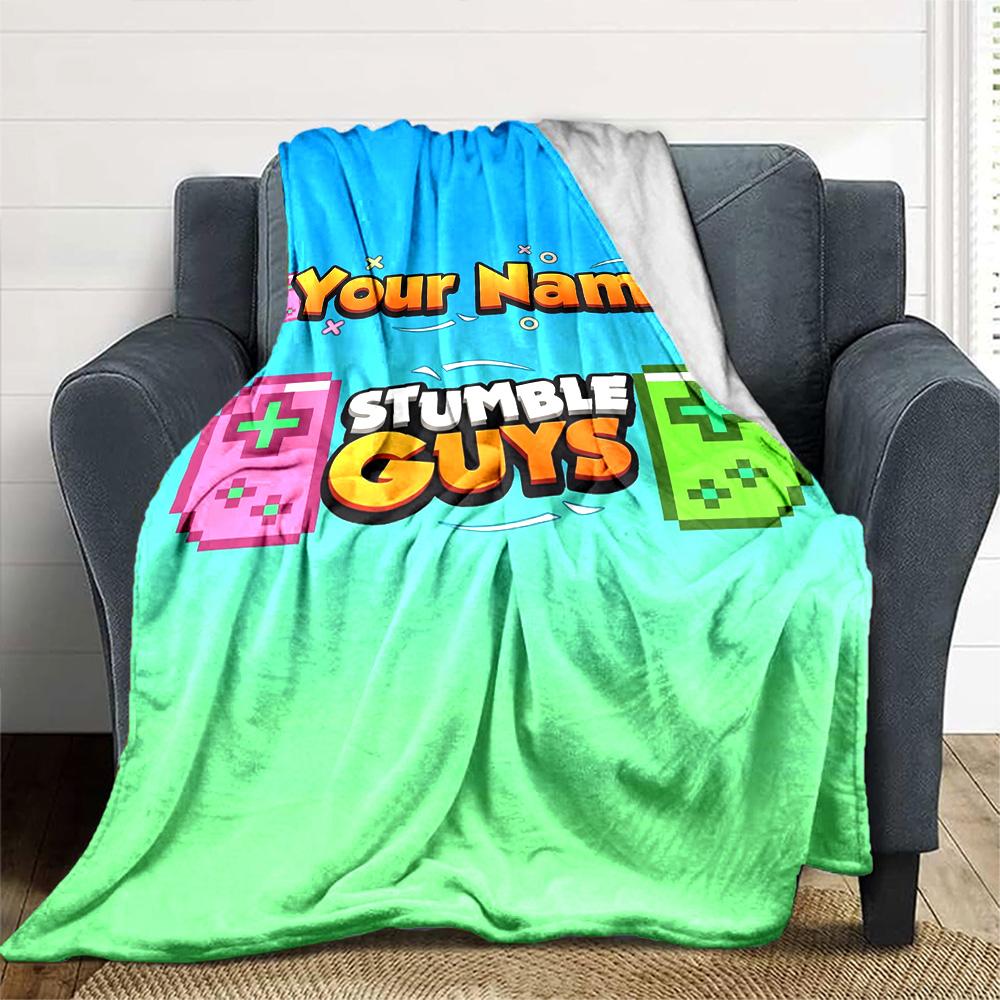 Stumble Guys Customize Your Name Blanket Gift Customizable Blanket Soft & Cozy Great for Couch Bed Seaside Living Room Ideal for All Seasons
