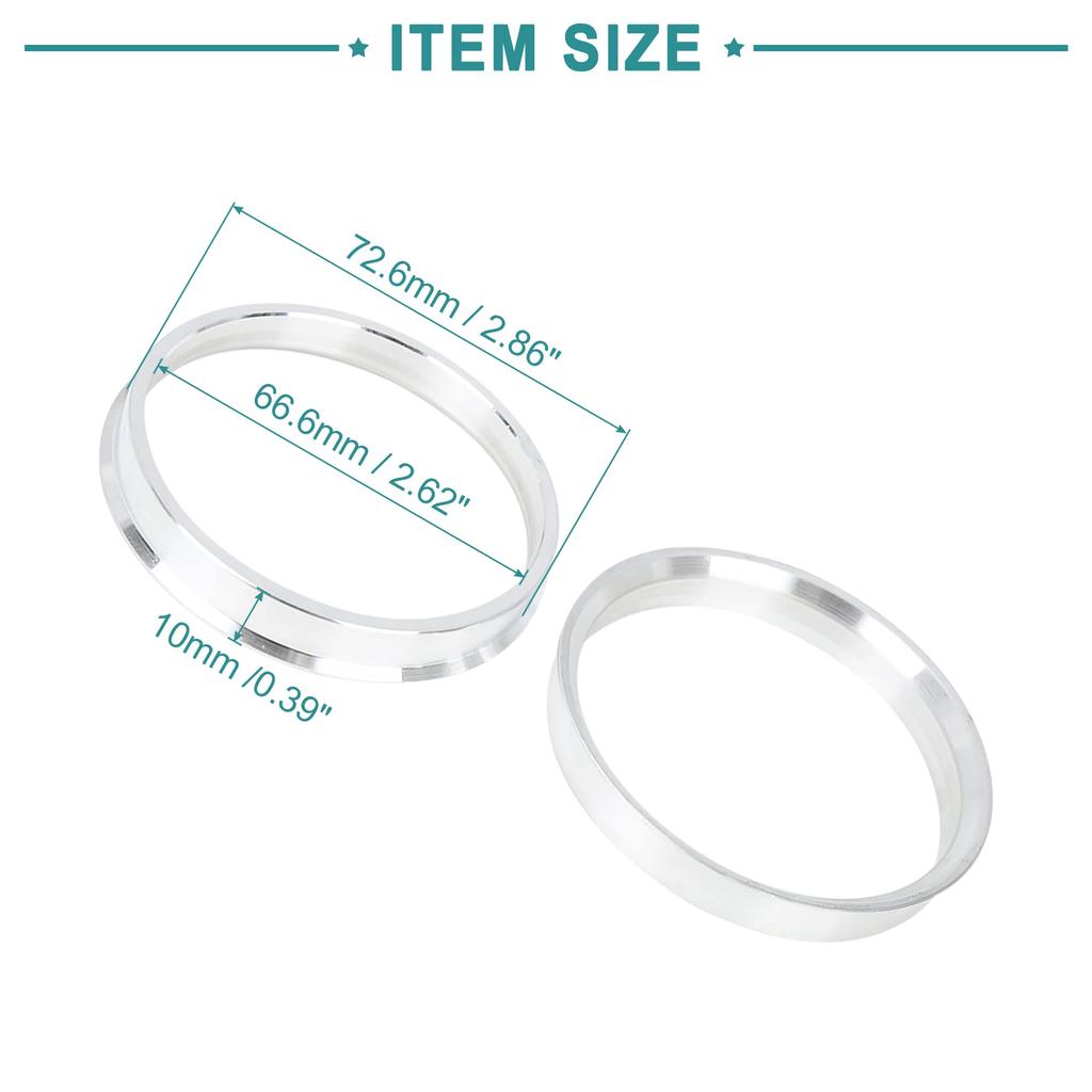 ACROPIX Wheel Hub Center Ring 72.6-66.6mm Silver Tone 4pcs