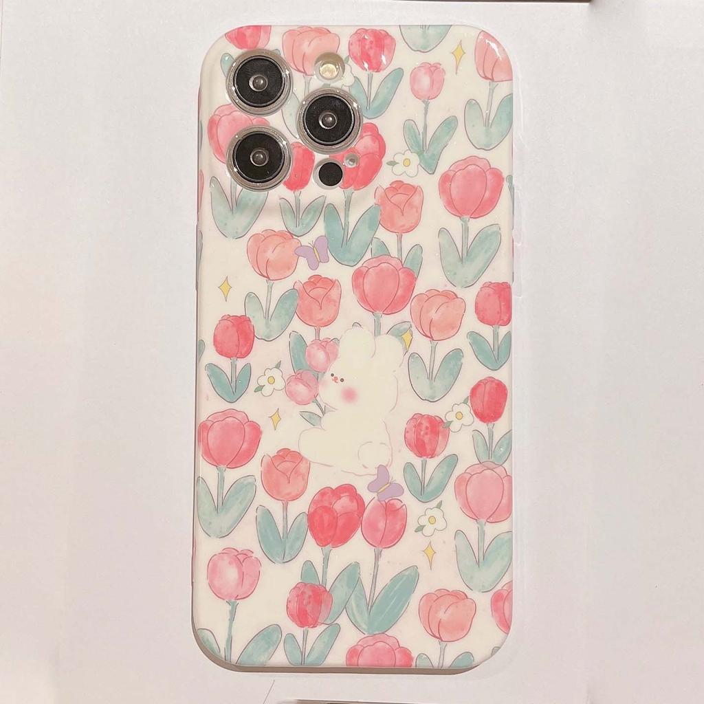 2023 New Tulips Flower Capa Rabbit Cute Cartoon Bunny Lovely Back Case For Iphone 13 12 11 Promax 14 Pro Max Phone Shell