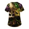 Women's Fashion Short-Sleeve Carnival Print V-Neck Pocket Workwear Top
