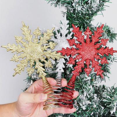 Christmas Tree Topper Star Iron Golden Finish Tree Topper Glittered Snowflake Tree Topper Pendant Set for Festive Christmas