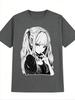 Anime Twin Tail Girl Print T Shirt Unisex Unisex Japanese Unisexga Character Graphic Tees Kawaii Goth Loose Short Sleeve Unisex Tops
