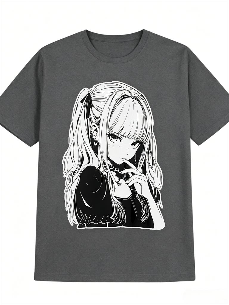 Anime Twin Tail Girl Print T Shirt Unisex Unisex Japanese Unisexga Character Graphic Tees Kawaii Goth Loose Short Sleeve Unisex Tops