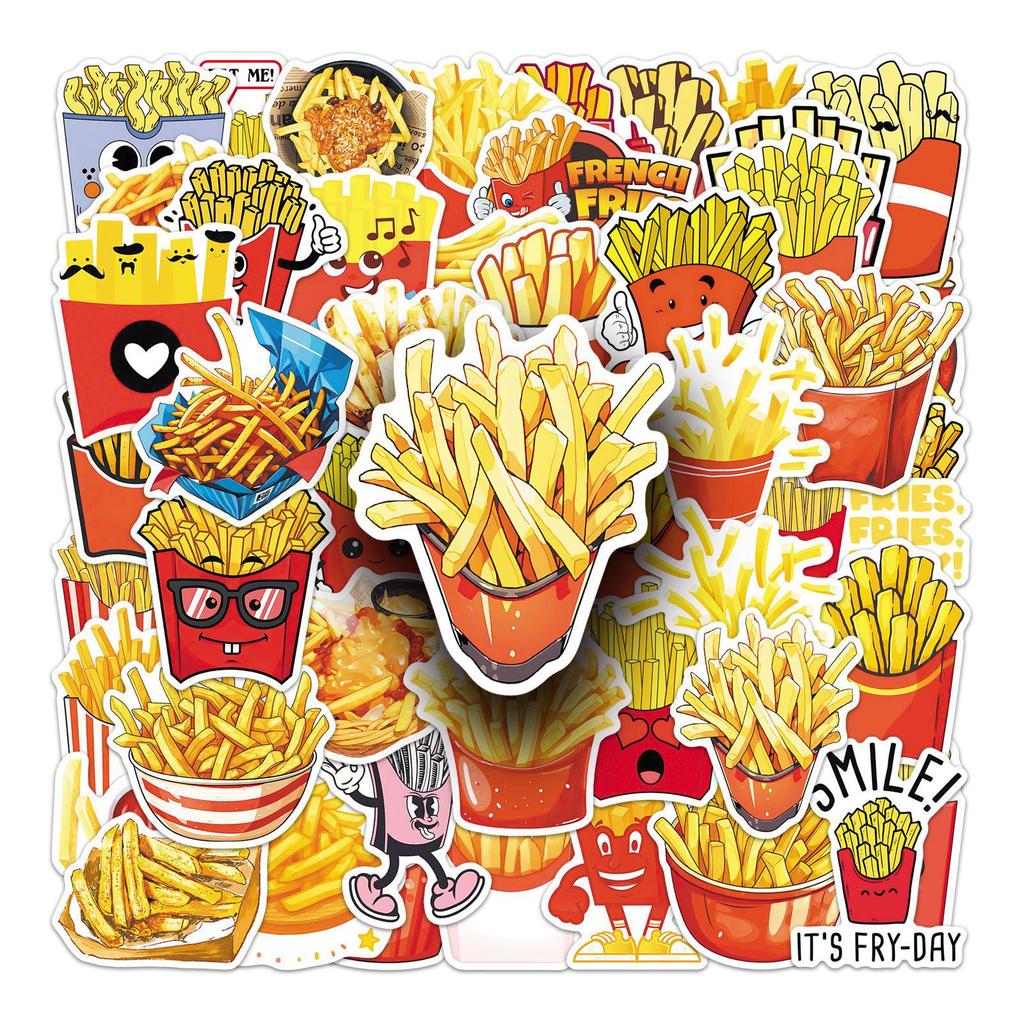 50pcs Waterproof Cartoon French Fries Stickers for Fridge, Notebook, Stationery, and Planner
