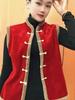 2025 Retro Chinese Red Tang Style Plus Velvet Sleeveless Vest
