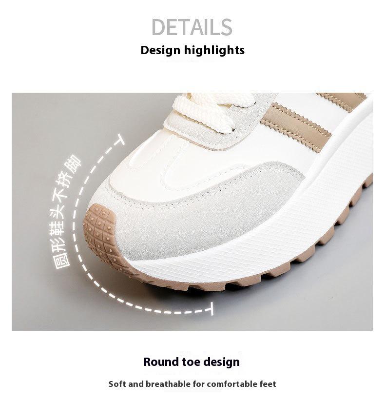 TK Women's Height-Boosting Sneakers: Black/Khaki Leather Patchwork, Thick Sole, Casual Sports Style for Autumn/Winter