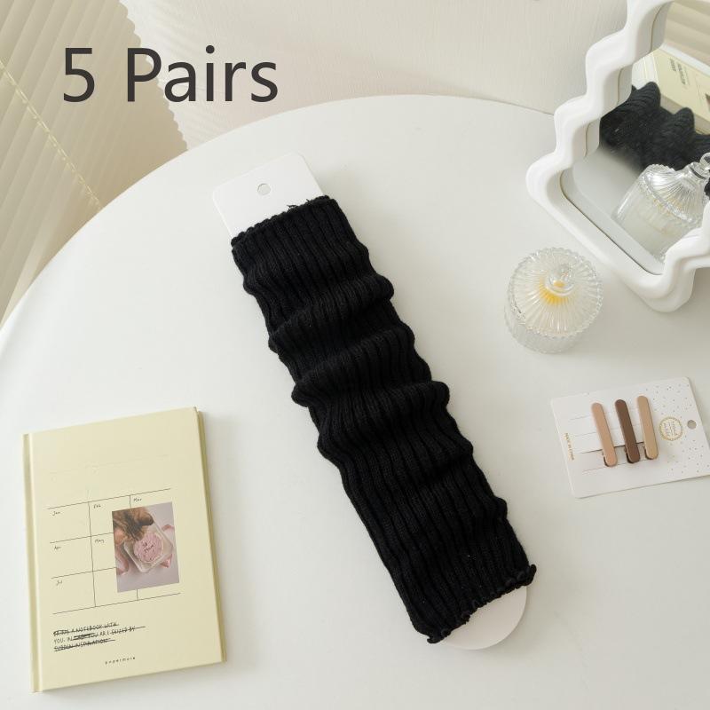 

5 Pairs of Women s Spring and Autumn Thick Thread Solid Color Medium Long Tube Pile Socks and Sock Covers 5 Pairs чорний