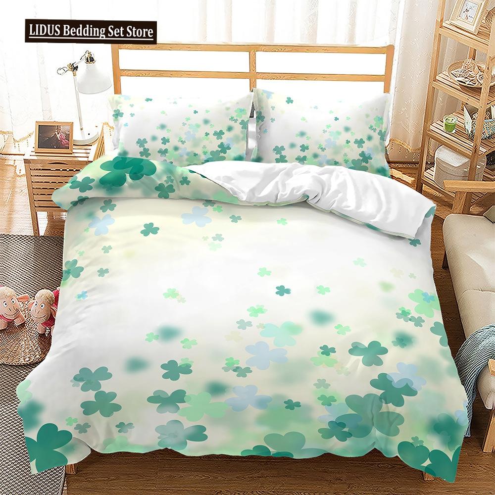 

Four-leaf Clover Duvet Cover Set Green Leaves With Good Luck Polyester Comforter Cover For Kids Boy Girl Bedding Set King Size EU single(135x200cm)