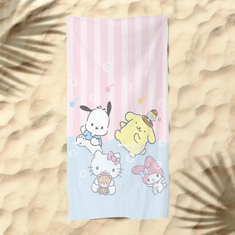 Cute Cartoon Kitten Printed Microfiber Beach Towel Quick Dry Soft Bath Towel For Kids Seaside Swimming
