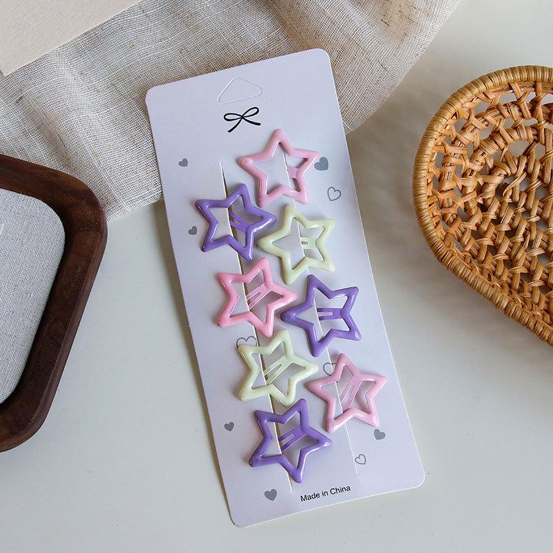 Dopaminfarbene Haarspangen: Süßes Stern- & Herz-BB-Clip-Set für Mädchen & Frauen