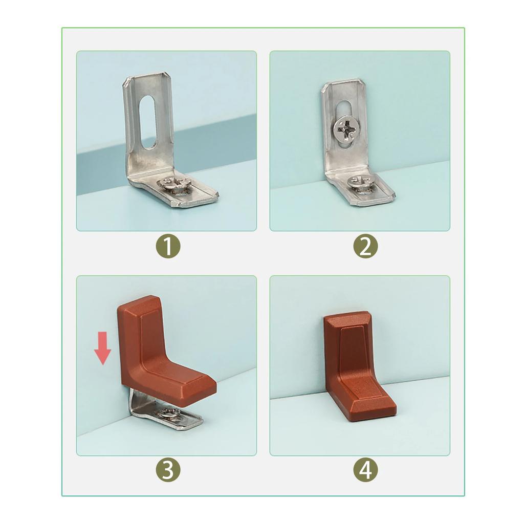 20Pcs 90 Degrees L Shape Corner Brackets with Plastic Cover Right Angle Corner Brace Joint for Shelves Wooden Furniture Cabinet
