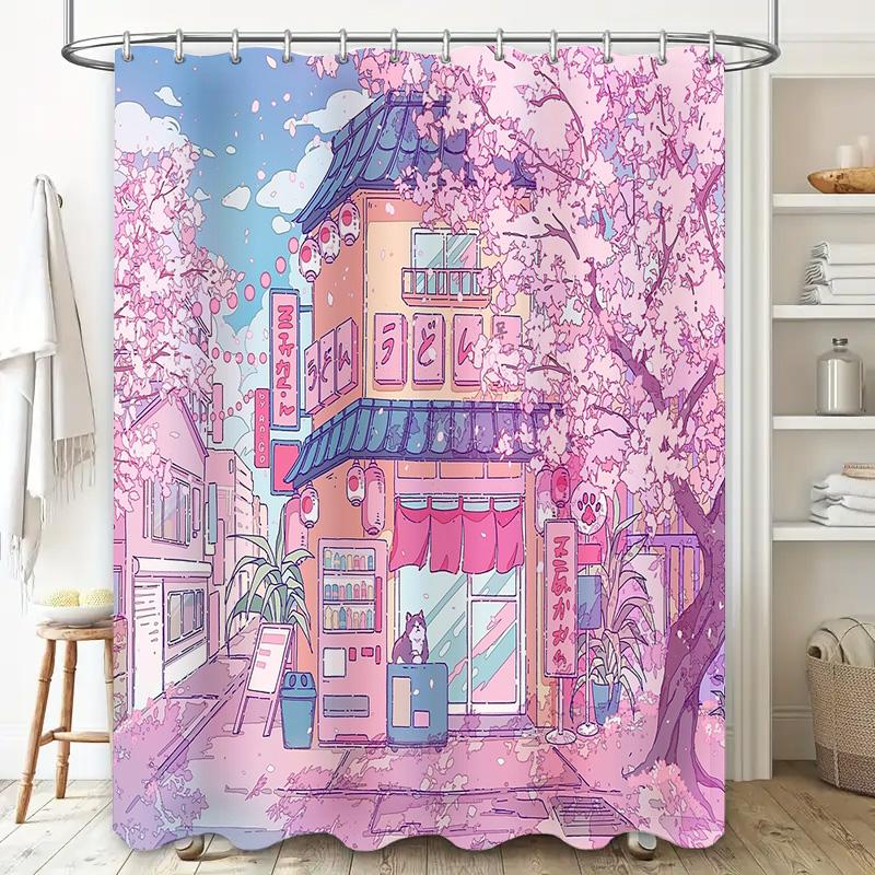 Japanese Anime Shower Curtain Cute Kawaii Otaku Decor Manga Room Divider Backdrop Home Decor Gift Idea