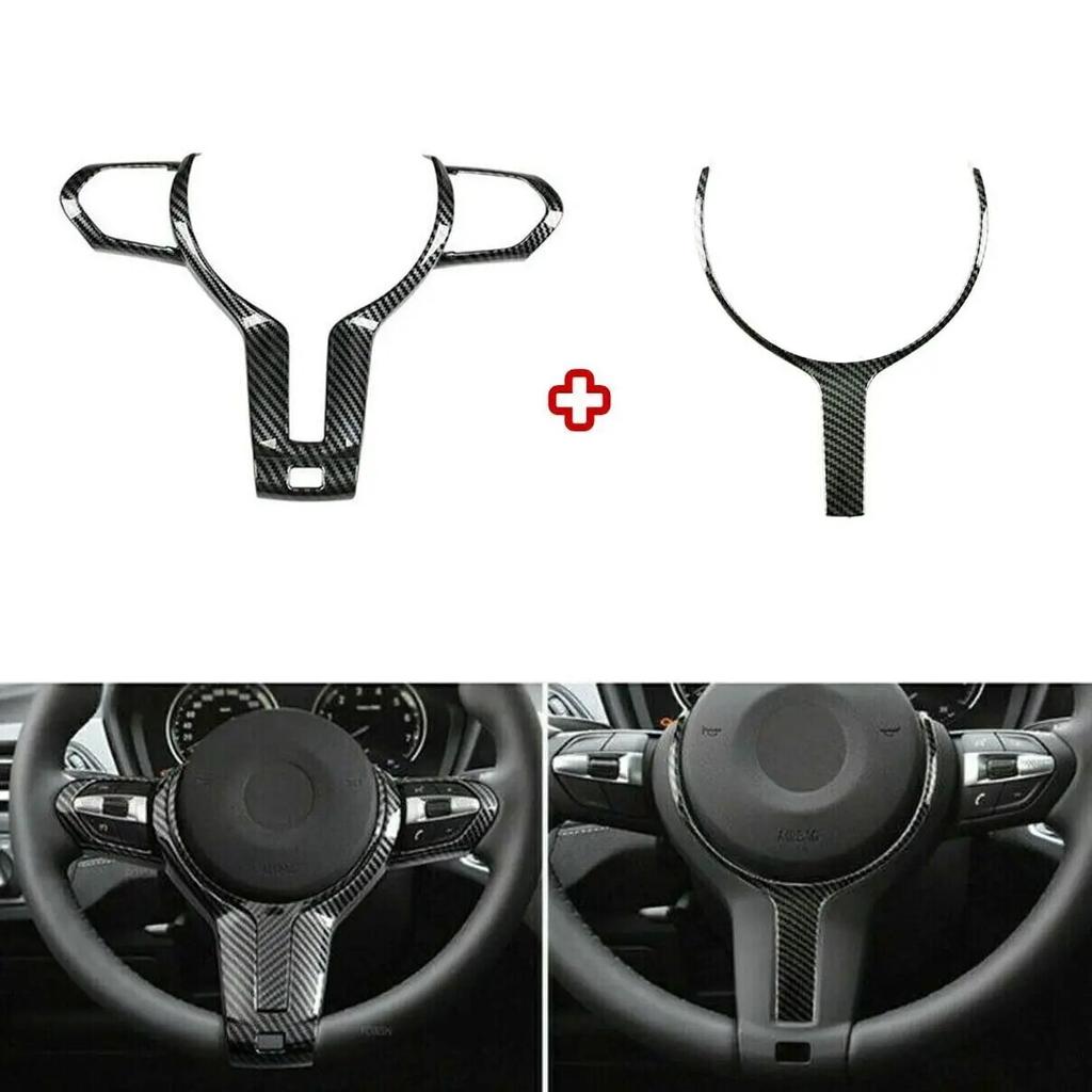 For BMW F10 F22 F30 F32 F10 M Sport Carbon Fiber Look Car Interior Steering Wheel Trim Cover Sticker Button Frame Decoration
